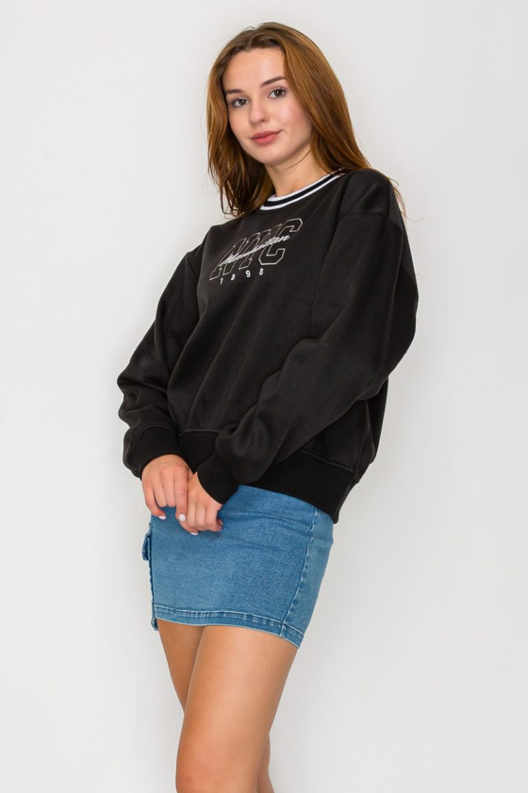 Round Neck Long Sleeve sweatshirt top black