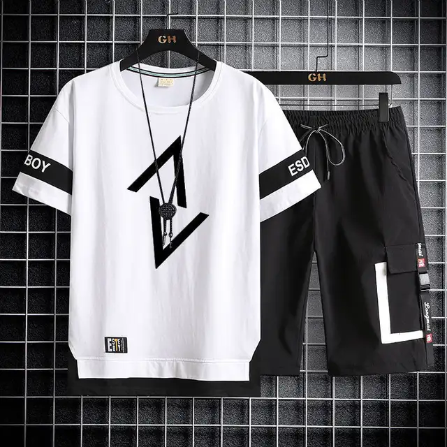 Tracksuits for men's set sleeve t-shirt +shorts