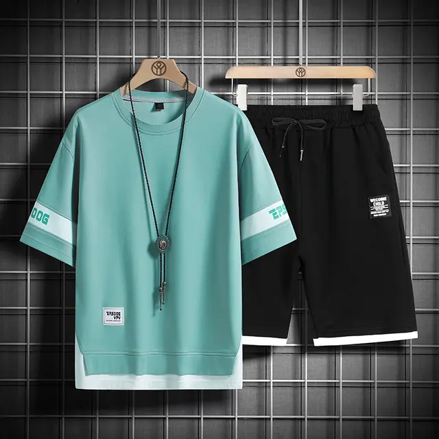 Tracksuits for men's set sleeve t-shirt +shorts
