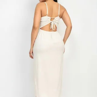 Shirred bust wrap  Tie back dress Natural