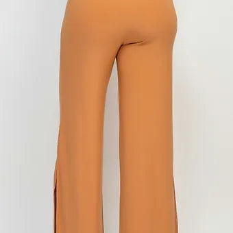 High-rise elastic slit  wide pants