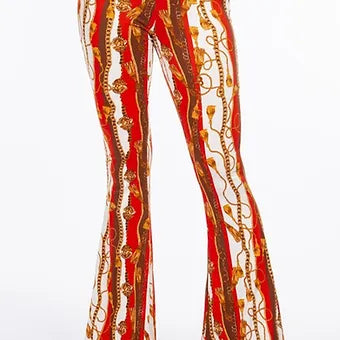 Multi color Baroque chain print flared pant