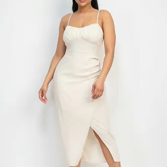 Shirred bust wrap  Tie back dress