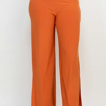 High-rise elastic slit  wide pants
