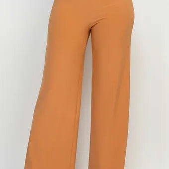 High-rise elastic slit  wide pants