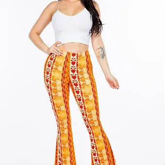 Baroque floral printed flared long pants