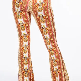 Boho floral flared long pants