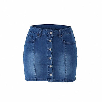 Women's denim skirt with button front shorts with side pocket