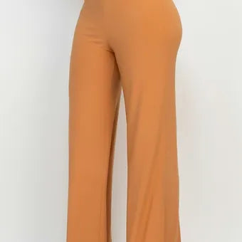 High-rise elastic slit  wide pants