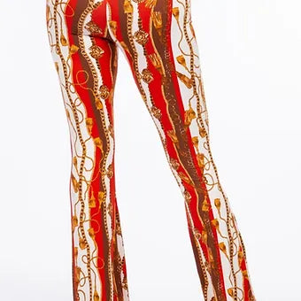 Multi color Baroque chain print flared pant