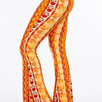 Baroque floral printed flared long pants
