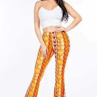 Baroque floral printed flared long pants