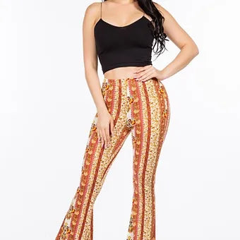 Boho floral flared long pants