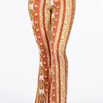 Boho floral flared long pants