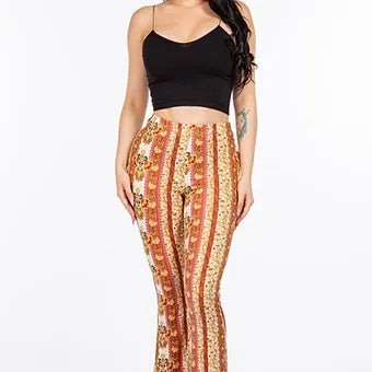 Boho floral flared long pants