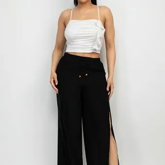 Side slit drawstring pants