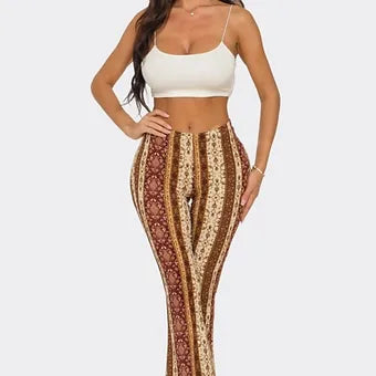 Boho floral printed flared long pants