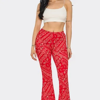 Boho bandana printed flared long pants