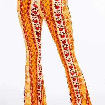Baroque floral printed flared long pants