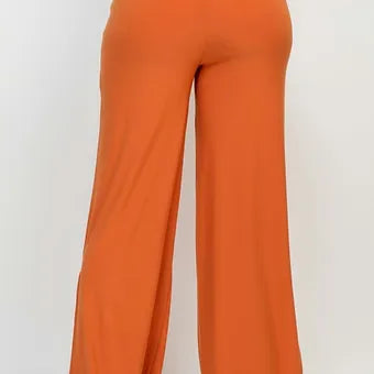 High-rise elastic slit  wide pants