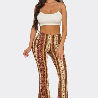 Boho floral printed flared long pants