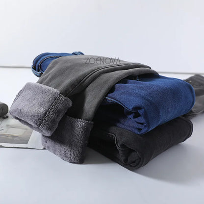 New women thick jeans fleece winter pant