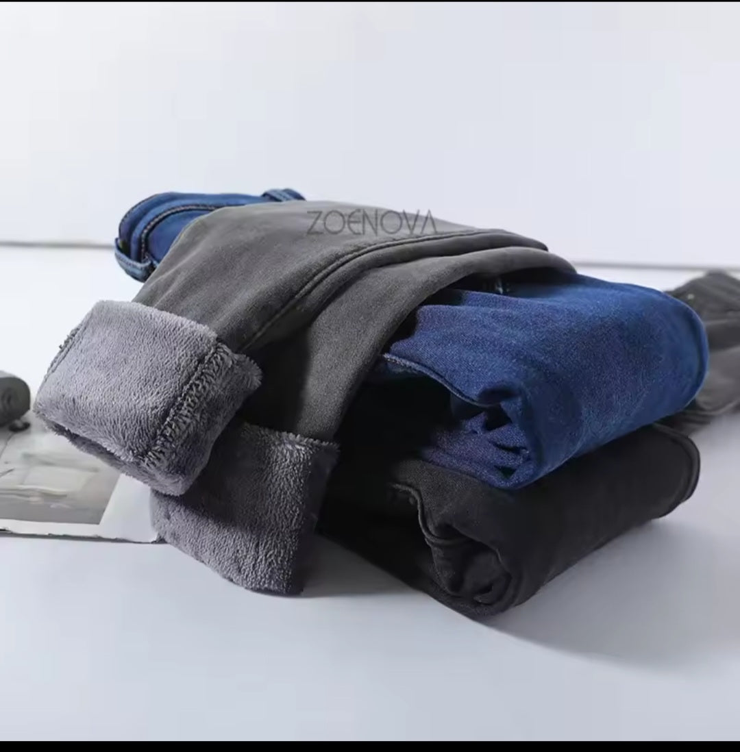 New women thick jeans fleece winter pant