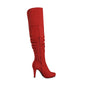 Over the knee chunky heel boots red
