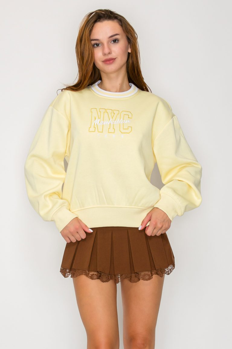 Round Neck Long Sleeve sweatshirt top yellow