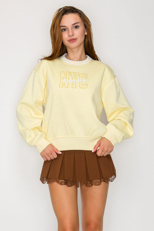 Round Neck Long Sleeve sweatshirt top yellow