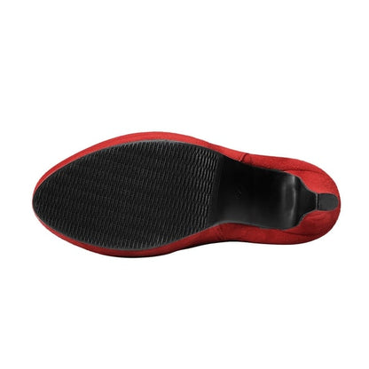 Over the knee chunky heel boots red