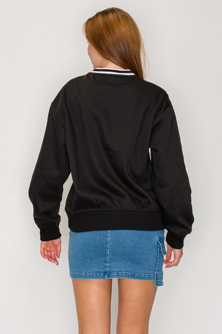 Round Neck Long Sleeve sweatshirt top black