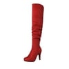Over the knee chunky heel boots red