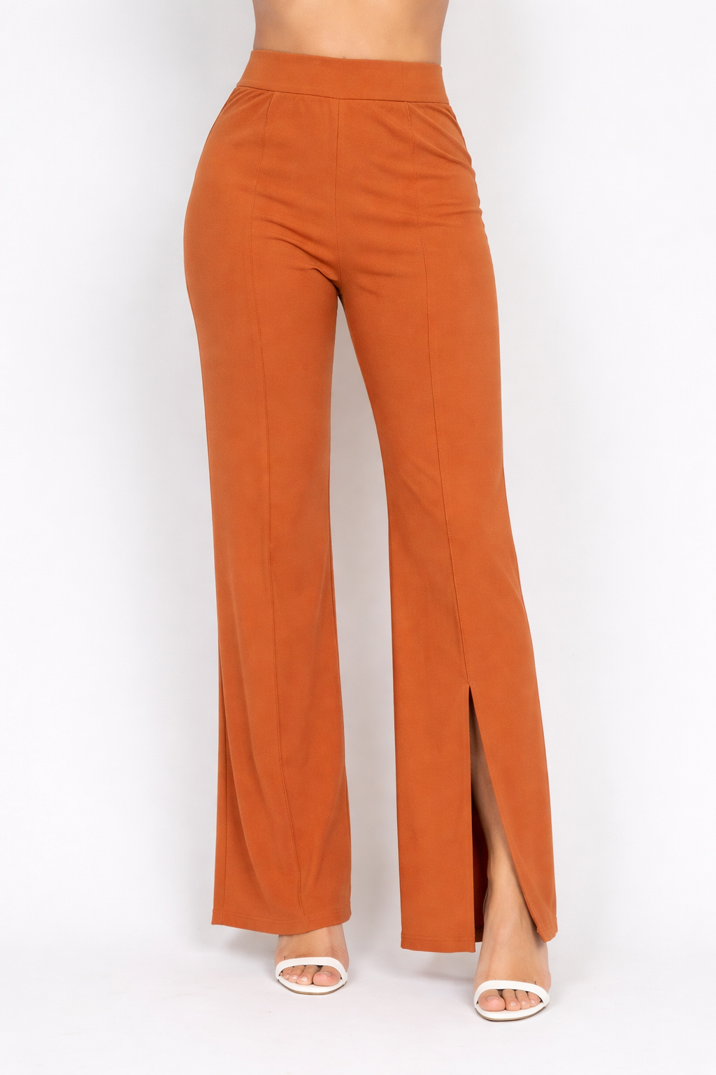 High-rise elastic slit  wide pants
