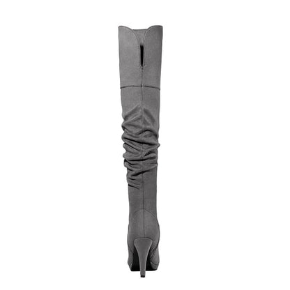 Over the knee chunky heel boots gray