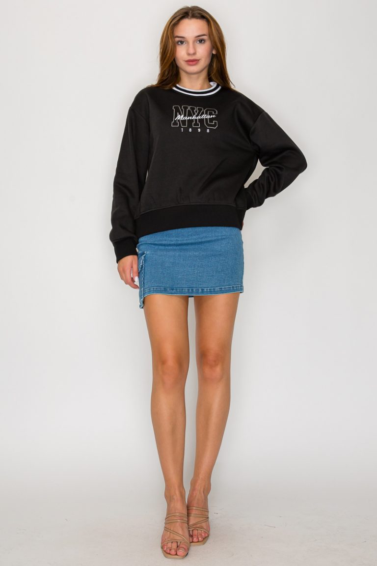 Round Neck Long Sleeve sweatshirt top black