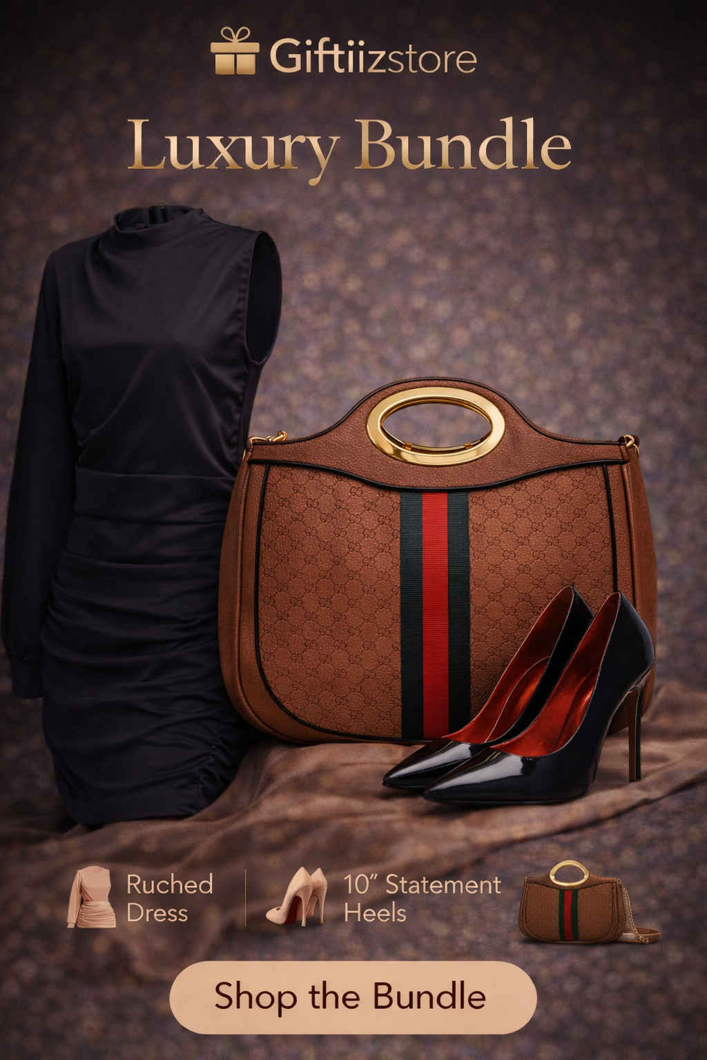 Midnight Luxe Bundle™ Collection —Black Dress, Designer Bag & Heels
