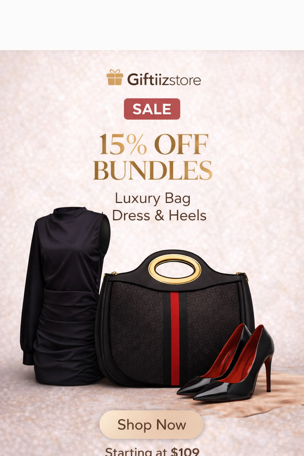 Midnight Luxe Bundle™ Collection —Black Dress, Designer Bag & Heels