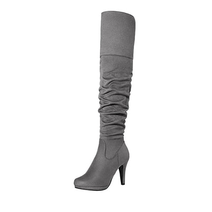 Over the knee chunky heel boots gray
