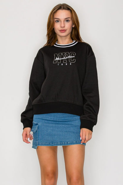 Round Neck Long Sleeve sweatshirt top black