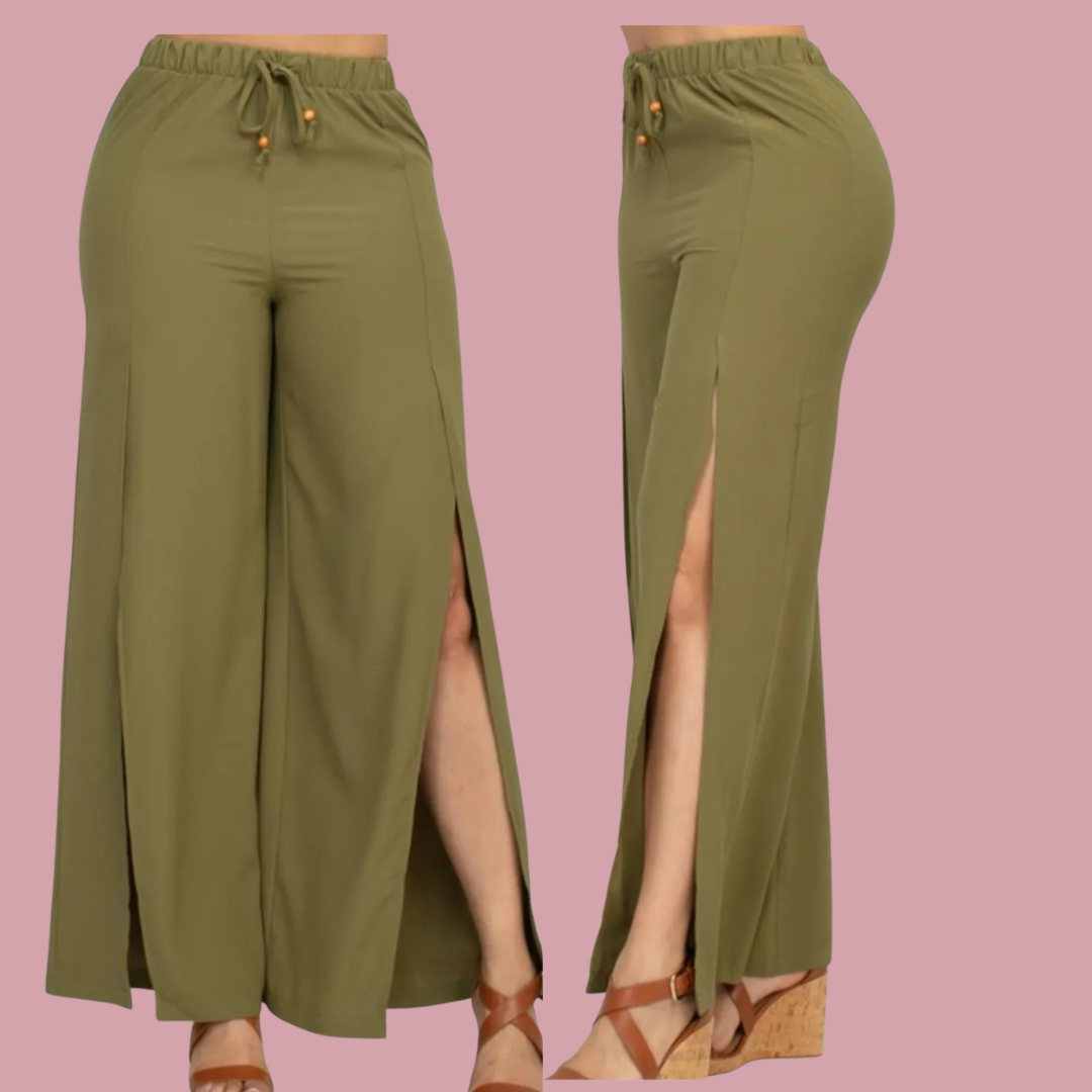 Side slit drawstring pants