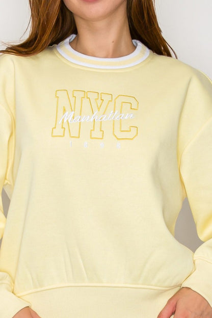 Round Neck Long Sleeve sweatshirt top yellow