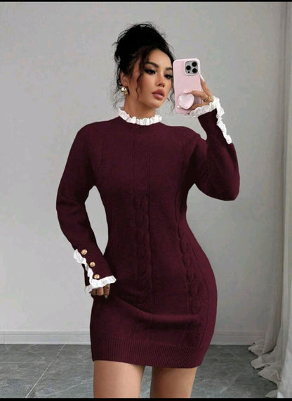 The Royals Sculpt knit mini dress - Burgundy