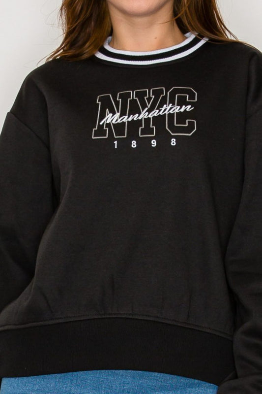 Round Neck Long Sleeve sweatshirt top black