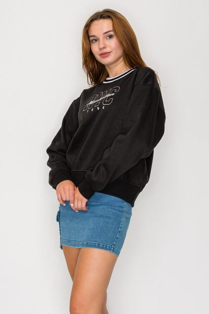 Round Neck Long Sleeve sweatshirt top black