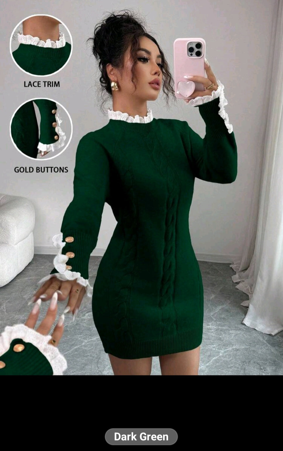 The Royale sculpt knit mini Dress Dark green