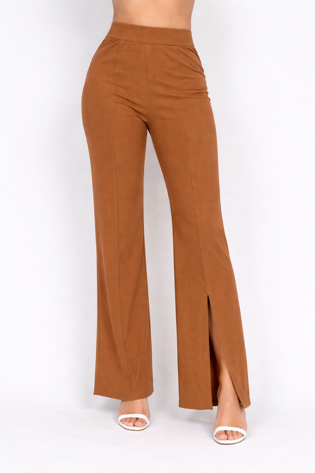 High-rise elastic slit  wide pants