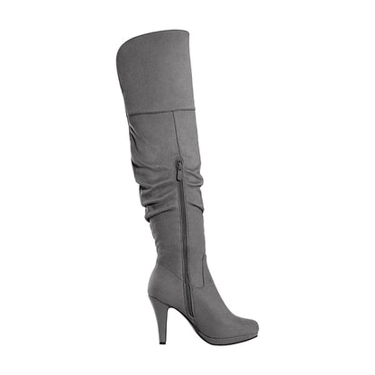 Over the knee chunky heel boots gray