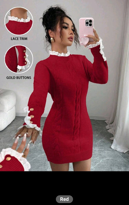 The Royals sculpt Knit Dress- Red