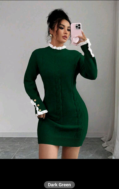 The Royale sculpt knit mini Dress Dark green
